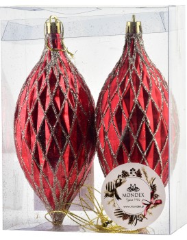 Vánoční sada 2 ks závěsných šišek SANTA LILA 17 cm červená