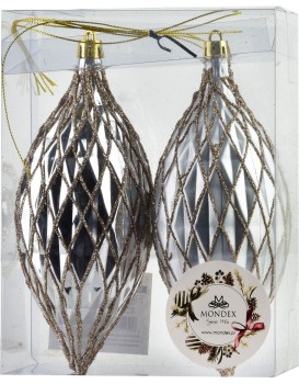 Vánoční sada 2 ks závěsných šišek SANTA LILA 17 cm stříbrná