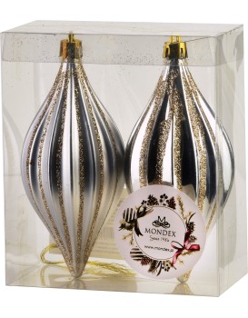 Vánoční sada 2 ks závěsných šišek SANTA LILA II 17 cm stříbrná