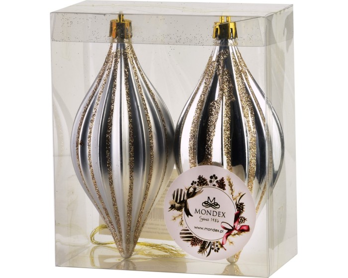 Vánoční sada 2 ks závěsných šišek SANTA LILA II 17 cm stříbrná