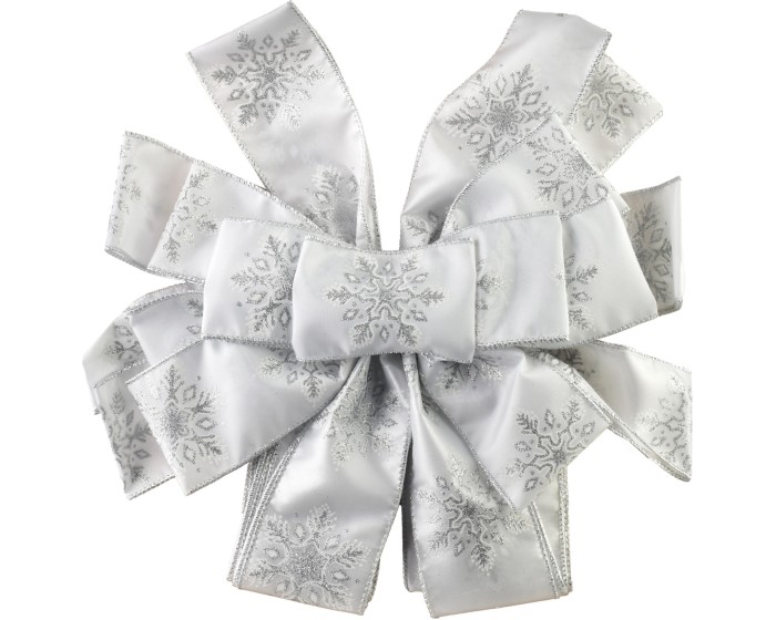 Vánoční dekorativní mašle Santa Lila 32x130 cm bílá s vločkami