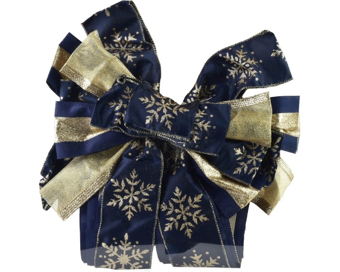 Vánoční dekorativní mašle Santa Lila 32x130 cm modro-zlatá s vločkami