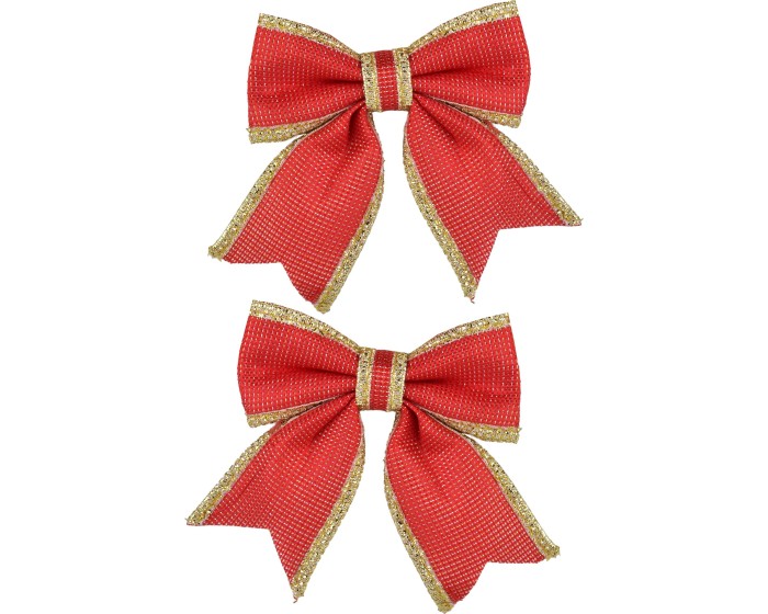 Sada 2 ks vánočních dekorativních mašlí Santa Lila 13x14 cm červená/zlatá