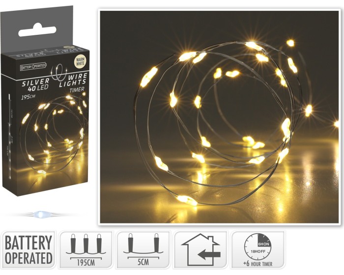Světelný LED řetěz s časovačem Zayden 195 cm teplý bílý