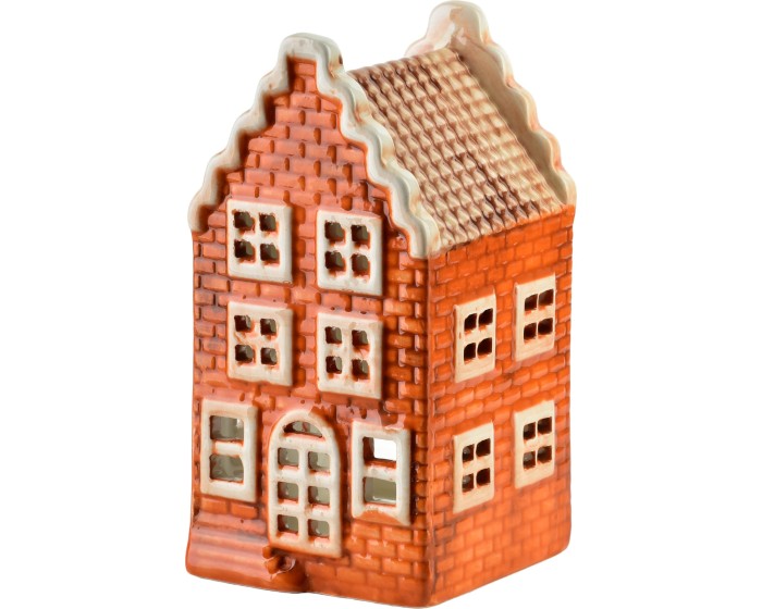 Keramický LED domeček HYTTE 14,5 cm oranžový