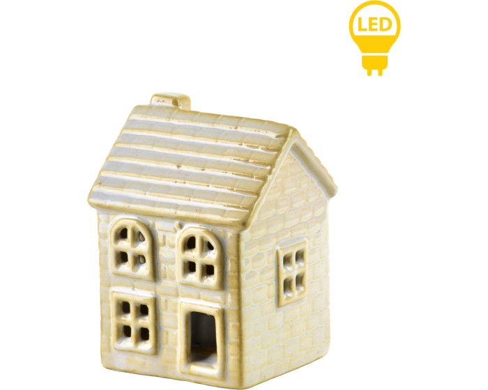 Keramický LED domeček Hytte 8,4 cm béžový