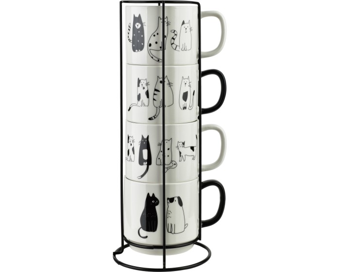 Sada 4 ks porcelánových hrnků COTTELLO 370 ml bílá/černá