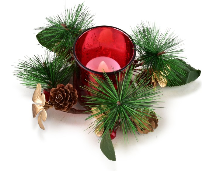 Vánoční svícen s LED vložkou SANTA LILA Noella červený