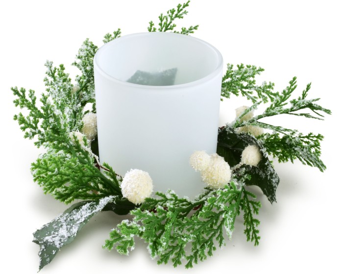 Vánoční svícen s LED vložkou SANTA LILA HOLLY bílý