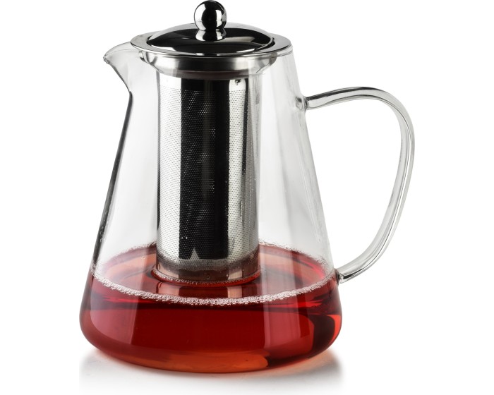 Skleněná čajová konvice PETER 1,3 l čirá/nerez