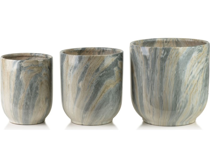 Sada 3 ks keramických květináčů NEVA MARBLE IV hnědá/šedá