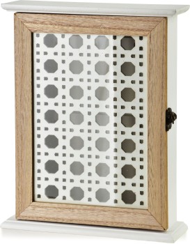 Dřevěná skříňka na klíče STACY Lace 19,5x6,5x25 cm hnědá/bílá
