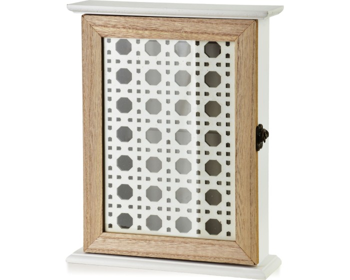 Dřevěná skříňka na klíče STACY Lace 19,5x6,5x25 cm hnědá/bílá
