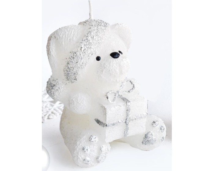 Parafínová svíčka TEDDY 15 cm bílá