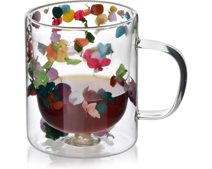Skleněný hrnek PETER FLOWER 300 ml čirý/vícebarevný