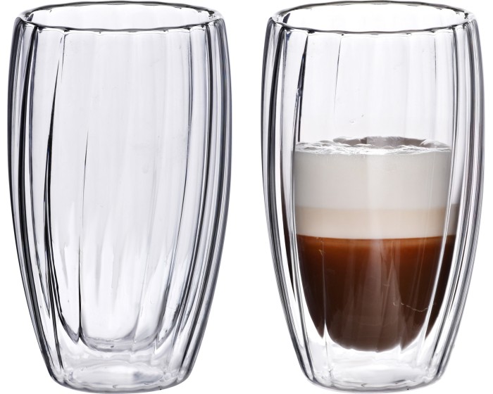 Sada 2 ks skleněných hrnků PETER STRIPES 450 ml čirá