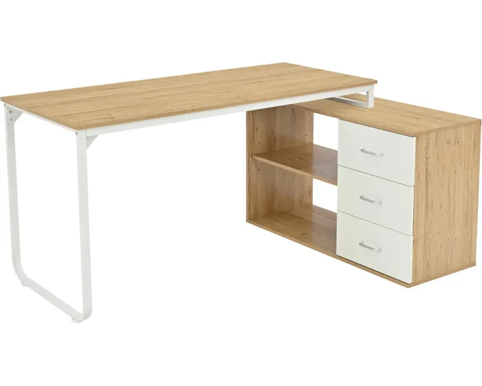 Rohový psací stůl BB106 140 cm dub přírodní/bílý