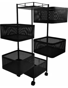 Pojízdný kuchyňský regál Woki 90 cm černý