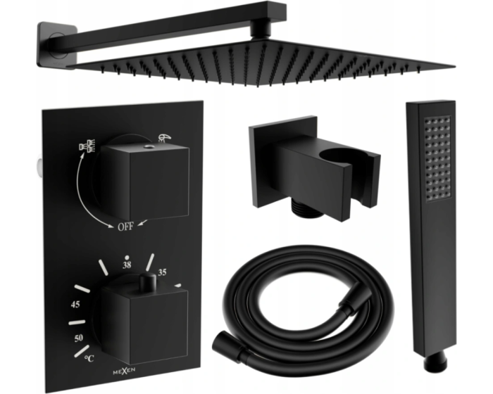 Sprchový set podomítkový MEXEN CUBE DR02 25 cm černý