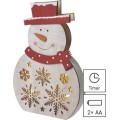 Dřevěný LED vánoční sněhulák Cecil s časovačem 30 cm teplá bílá