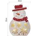 Dřevěný LED vánoční sněhulák Cecil s časovačem 30 cm teplá bílá