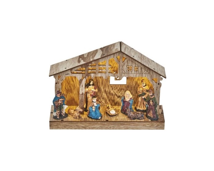 Dřevěný LED vánoční betlém Betla s časovačem 19 cm teplá bílá