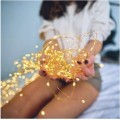 Vánoční měděný LED řetěz NANO 12 m s časovačem a solárním panelem teplý bílý