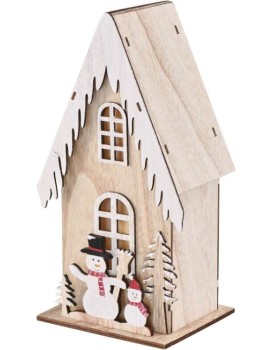 Dřevěná LED dekorace Snowi s časovačem 28,5 cm teplá bílá