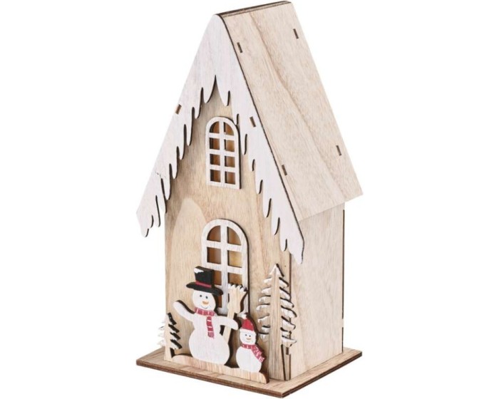 Dřevěná LED dekorace Snowi s časovačem 28,5 cm teplá bílá