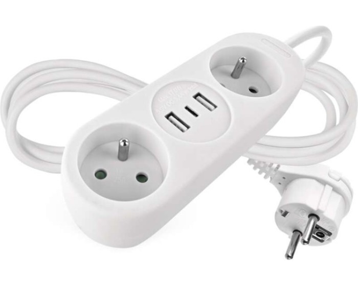 Prodlužovací kabel s 2 zásuvkami, 2 USB a USB-C Taylor 1,4 m bílý