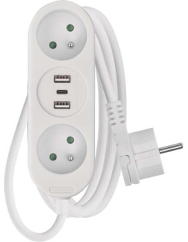 Prodlužovací kabel s 2 zásuvkami, 2 USB a USB-C Taylor 2 m bílý
