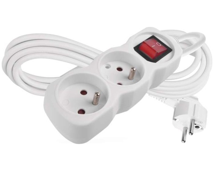 Prodlužovací kabel se 2 zásuvkami a vypínačem 1 mm² MEZA 3 m bílý