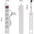 Prodlužovací kabel s vypínačem, 5 zásuvkami a USB porty 1,5 mm² CABRERA 3 m bílý