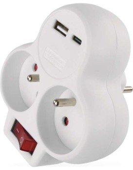 Rozbočovací zásuvka s vypínačem, 2 zásuvkami a USB porty SEAN bílá
