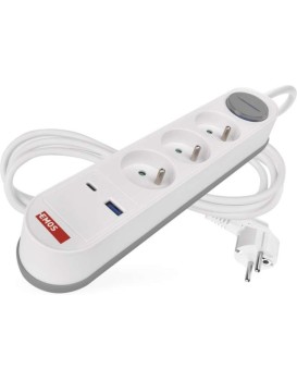 Prodlužovací kabel s vypínačem, 3 zásuvkami a USB 1,5 mm² WALKER 2 m bílý