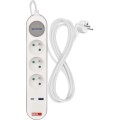 Prodlužovací kabel s vypínačem, 3 zásuvkami a USB 1,5 mm² WALKER 2 m bílý