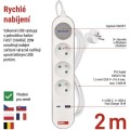 Prodlužovací kabel s vypínačem, 3 zásuvkami a USB 1,5 mm² WALKER 2 m bílý