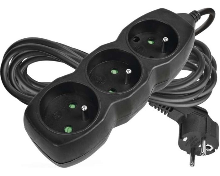 Prodlužovací kabel se 3 zásuvkami Kiko 5 m černý