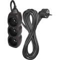Prodlužovací kabel se 3 zásuvkami Kiko 5 m černý