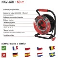 Venkovní prodlužovací kabel na bubnu Hafe se 4 zásuvkami a pohyblivým středem 50 m červeno-černý