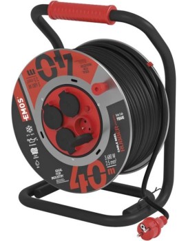 Venkovní prodlužovací kabel na bubnu Asan se 4 zásuvkami a pohyblivým středem 2,5 mm² 40 m červeno-černý