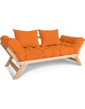 Rozkládací futonová pohovka BREEZIO 02 170 cm z masivu/oranžová