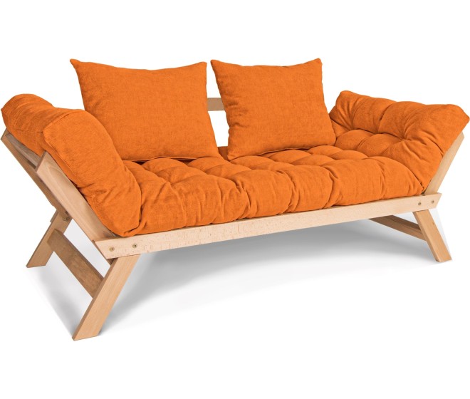Rozkládací futonová pohovka BREEZIO 01 170 cm z masivu/oranžová