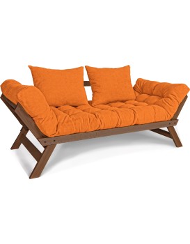 Rozkládací futonová pohovka BREEZIO 03 170 cm z masivu/oranžová