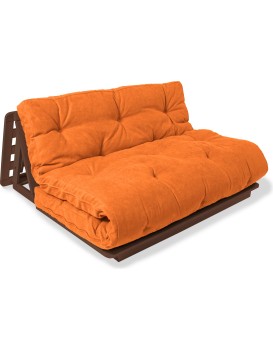 Rozkládací futonová pohovka LAYTI 03 140 cm z masivu/oranžová