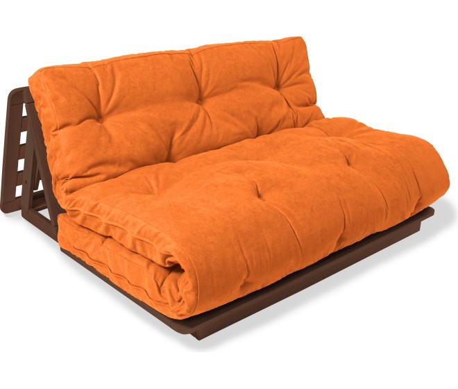 Rozkládací futonová pohovka LAYTI 03 140 cm z masivu/oranžová