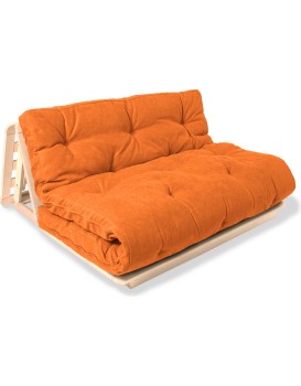Rozkládací futonová pohovka LAYTI 02 140 cm z masivu/oranžová