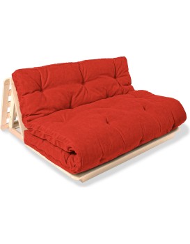 Rozkládací futonová pohovka LAYTI 01 140 cm z masivu/červená