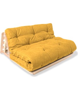 Rozkládací futonová pohovka LAYTI 01 140 cm z masivu/žlutá