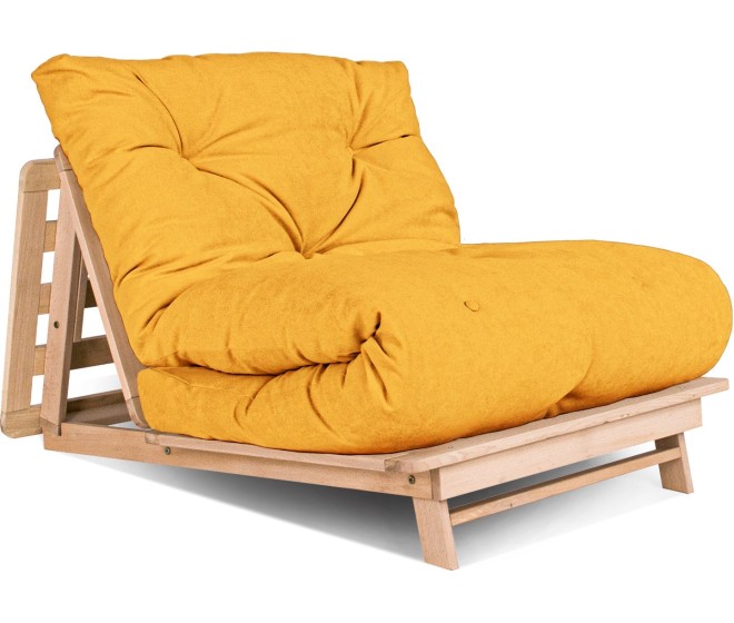 Rozkládací futonové křeslo LAYTI 01 90 cm z masivu/žluté